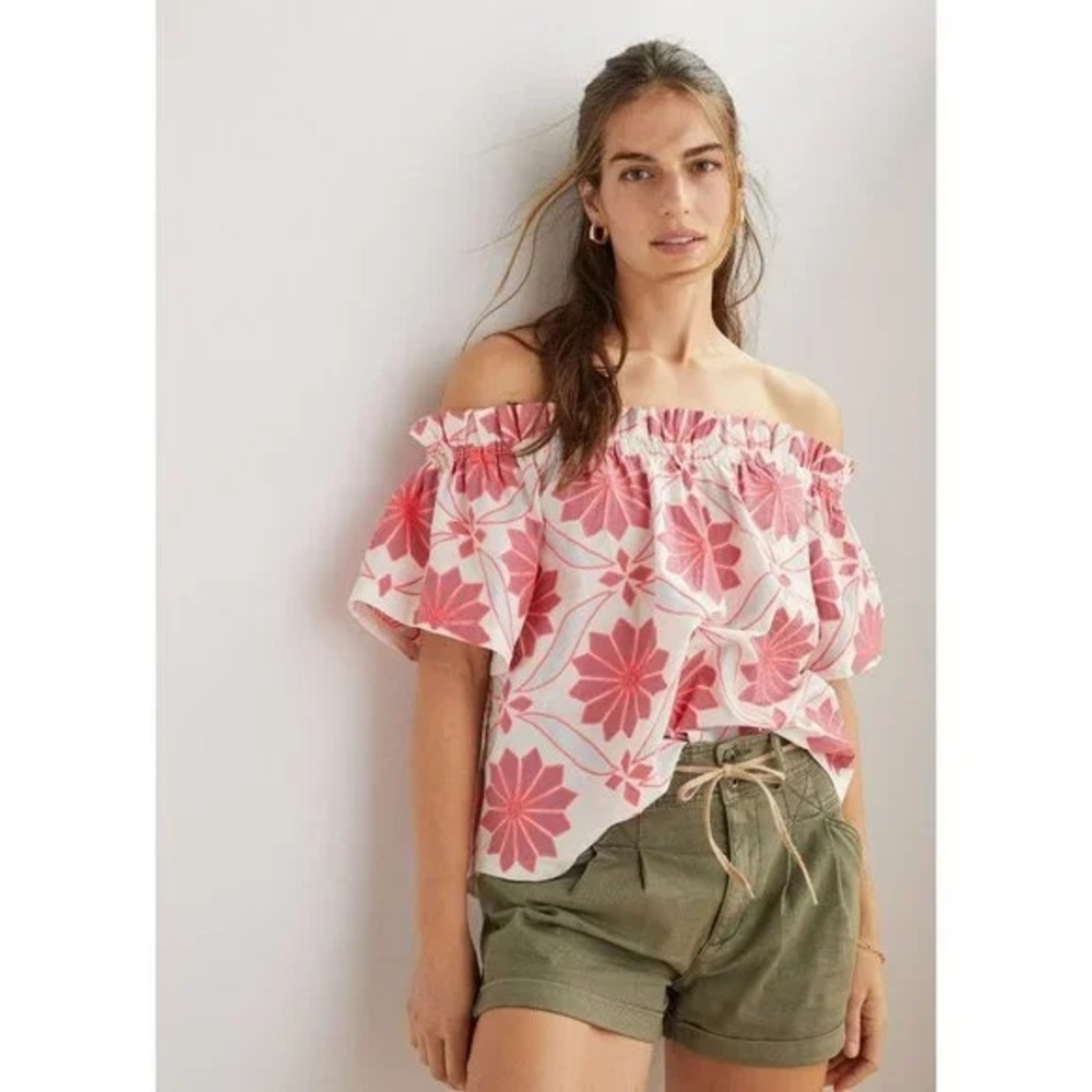 Anthropologie Maeve Floral Off-The-Shoulder Blouse, Size S